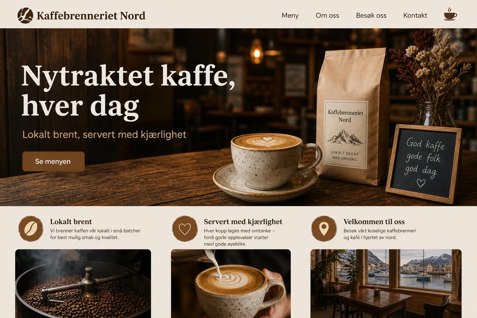 Nettside laget for lokal kafé